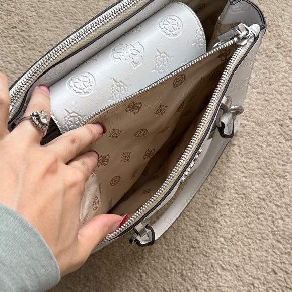 Guess White Embossed Satchel Bag - Picture 7 of 11